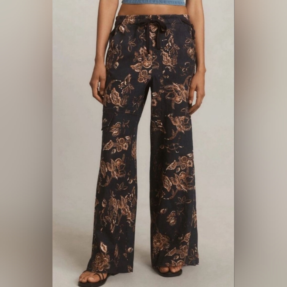 Anthropologie x Pilcro Women's Sz S Printed Beach Linen Cargo Pants